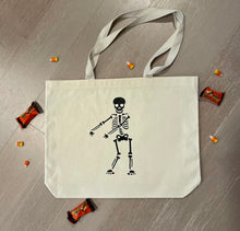 Load image into Gallery viewer, Flossing Skeleton Halloween Tote Bag