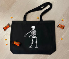 Load image into Gallery viewer, Flossing Skeleton Halloween Tote Bag