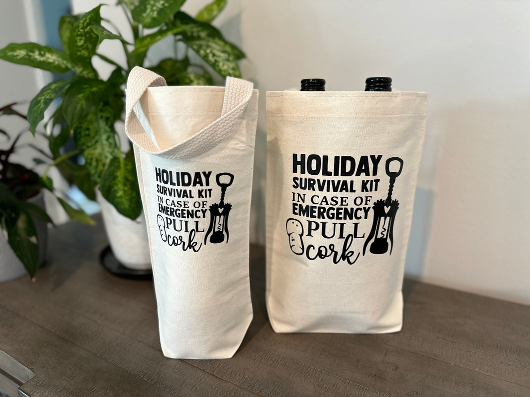 Holiday Survival Wine Tote